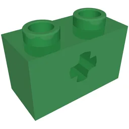 Technic Brick 1 x 2 with Axle Hole Type 2 [X Opening] / Green