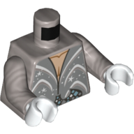 Lego Torso Shirt, Half Open with White Glitter Decoration Print, Flat Silver Arms, White Hands / Flat Silver
