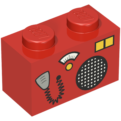 Lego Brick 1 x 2 with Radio and Microphone Print / Red