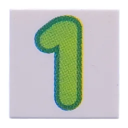 Tile 2 x 2 with Green '1' Print / White