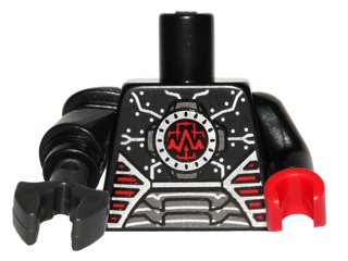 Lego Torso Robot with Red Oscilloscope Pattern / Black Arm and Red Hand Left / Black Mech Arm and Pearl Dark Gray Claw Right