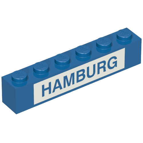 Lego Brick 1 x 6 with Blue in White 'HAMBURG' Print (Set 113) / Blue