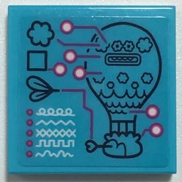 Tile 2 x 2 with Hot Air Balloon Blueprint Pattern (Sticker) - Set 41252 / Medium Azure