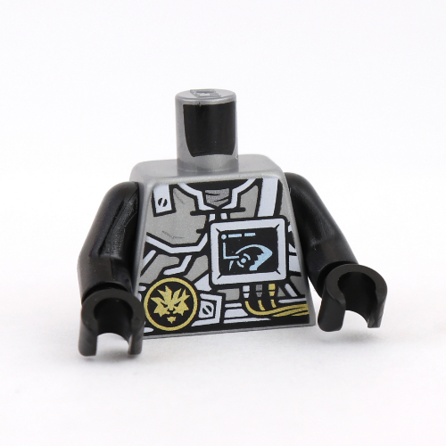 Lego Torso Armor, Golden Dragon, Asian Symbol, Screen Print, Black Arms and Hands / Flat Silver
