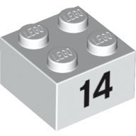 Lego Brick 2 x 2 with Black "14" Print / White