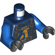 Lego Torso Wetsuit, Bright Light Orange Symbol, Dark Bluish Gray Harness Print, Blue Arms, Black Hands / Dark Blue