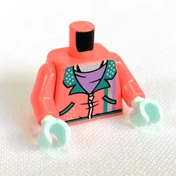 Torso, Jacket, Dark Turquoise Trim, Lavender Shirt Print, Coral Arms, Light Aqua Hands / Coral