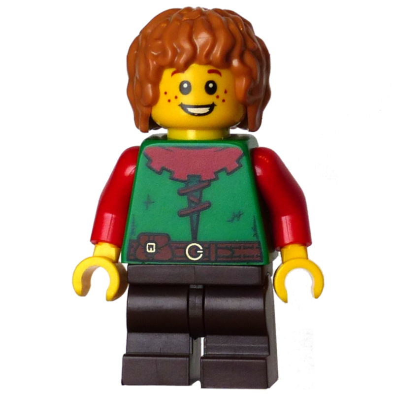 Lego Elf, Green Torso, Dark Brown Legs, Medium Nougat Hair