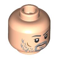 Lego Minifig Head Cobb Vanth, Dark Bluish Grey Eyebrows, Scruffy Light Bluish Grey Beard, Neutral / Lopsided Grin
