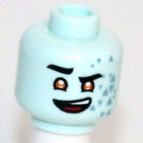 Lego Minifig Head Scott, Eyebrows, Orange Eyes, Medium Blue Triangles, Smile / Handkerchief Over Mouth Print / Light Aqua