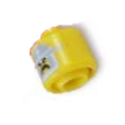 Lego Pen Bead, Round Large, Curved Edges / Cylinder with Minifig Head with Silver Helmet Print / Yellow