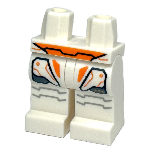 Lego Hips and White Legs with Armor, Orange and Dark Bluish Grey Markings print / White