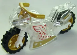 Motorcycle Sport Bike with White Frame, Pearl Gold Wheels and Angular Handlebars with Wonder Woman Pattern on Both Sides (Stickers) - Set 41235