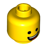 Lego Minifig Head Emmet, Open Lopsided Smile / Laughing Print / Yellow