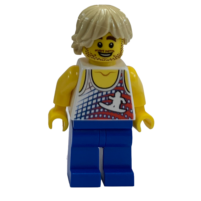 Lego White Torso, Blue Legs, Tan Hair, Stubble Beard