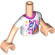 Lego Minidoll Torso Girl with Light Nougat Arms and Hands with White Shirt, Dark Pink Collar, Unicorn on Bright Pink Circle print / Light Nougat