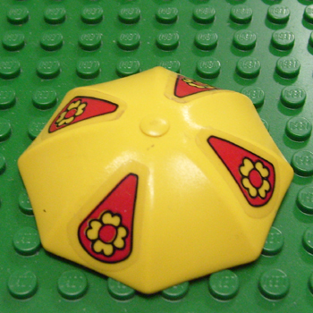 Lego Fabuland Umbrella Top with No Bottom Flaps, 6 x 6 without Top Stud with Red Pennants and Yellow Flowers Pattern (Stickers) - Set 3681
