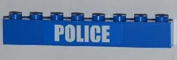 Brick 1 x 8 with White 'POLICE' Bold Narrow Font on Blue Background Pattern (Sticker) - Set 4439