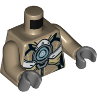Lego Torso Armor with White Panels, Silver Large Circle and Belt Print, Dark Tan Arms, Dark Bluish Gray Hands / Dark Tan