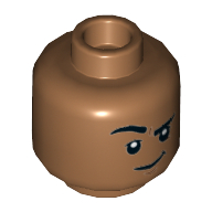 Lego Minifig Head Kingo, Thick Eyebrows, Smile, Open Mouth / Closed Mouth with Raised Right Eyebrow Print / Medium Nougat