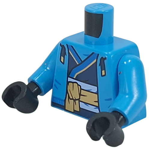 Lego Torso, Hoody over Dark Blue Ninja Robes, Blue/Gold Trim, Sash print, Dark Azure Arms, Black Hands / Dark Azure