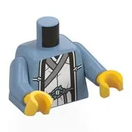 Torso, Open Robe, Dark Blue Trim, Light Bluish Grey Laces, White Robe, Light Bluish Grey Trim Print, Sand Blue Arms, Yellow Hands / Sand Blue