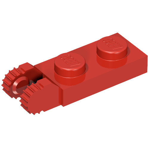 Lego Hinge Plate 1 x 2 Locking with 2 Fingers On End, without Groove, 9 Teeth / Red