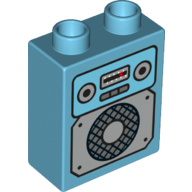 Lego Duplo Brick 1 x 2 x 2 with Bottom Tube - Car Radio and Speaker Print / Medium Azure