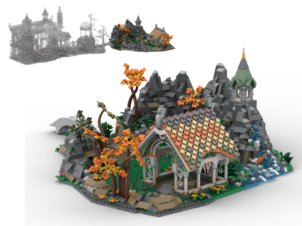 Lego Rivendell Mountain pasture with stables