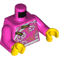 Lego Torso Traditional Chinese Robe with White Flowers, White Sash Print, Dark Pink Arms, Yellow Hands / Dark Pink