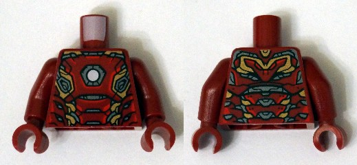 Lego Torso Armor with White Circle and Gold and Silver Plates Pattern / Dark Red Arms / Dark Red Hands