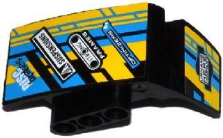 Lego Technic, Panel Car Mudguard Left with Sponsor Logos on Dark Azure, Yellow and Black Background Pattern (Stickers) - Set 42034