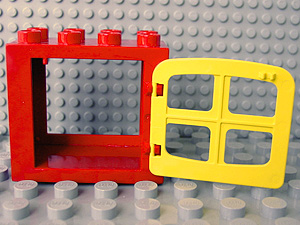 Lego Duplo Door / Window Frame 2 x 4 x 3 Flat Front Surface with Yellow Door / Window with 4 Panes (4253 / 4809)
