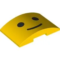 Brick Curved 4 x 6 Double, 2 x 4 Cutout with Classic Minifig Face Print / Yellow