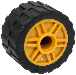 Wheel 18mm D. x 14mm with Pin Hole, Fake Bolts and Shallow Spokes with Black Tire 24 x 14 Shallow Tread, Band Around Center of Tread (55981 / 89201) / Pearl Gold
