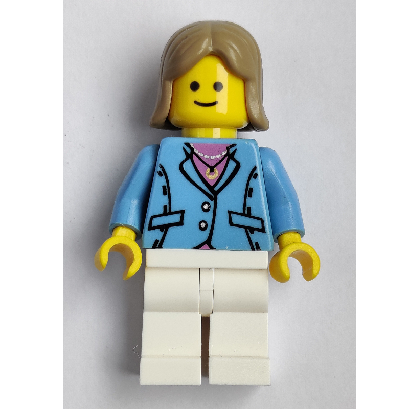Lego Medium Blue Torso, White Legs, Dark Tan