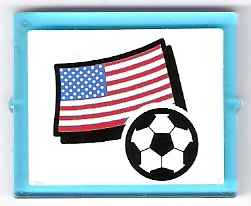 Lego Glass for Window 1 x 4 x 3 with United States of America (USA) Flag and Soccer Ball on White Background Pattern (Sticker) - Set 3411