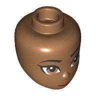 Lego Minidoll Head, Black Eyebrows, Brown Eyes, Peach Lips, Closed Mouth / Medium Nougat