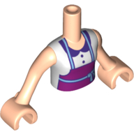 Lego Minidoll Torso Girl with White Blouse Top with Collar and Magenta Apron Print, Light Nougat Arms with Hands / Light Nougat