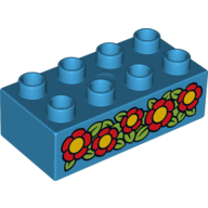 Lego Duplo Brick 2 x 4 with Red Flowers Print