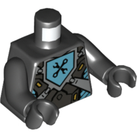 Lego Torso Armor with Silver Panels and Azure Emblem with Black Crossed Spanner Wrench and Box Wrench Print, Black Arms and Hands / Black