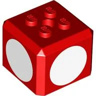Brick Special Cube with 2 x 2 Studs on Top, and White Circles Print / Red