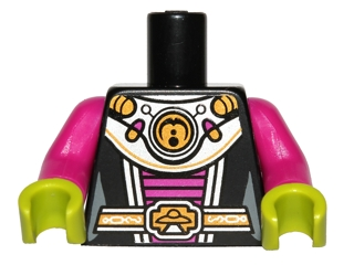 Lego Torso Alien Female Shoulder Armor and Belt with UFO Pattern / Magenta Arms / Lime Hands