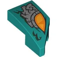 Slope Curved 2 x 1 with Stud Notch Left with Orange Eye, Silver Armor Plating print