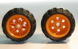 Wheel 30.4mm D. x 20mm with No Pin Holes and Reinforced Rim with Black Tire 43.2mm D. x 26mm Balloon Small (56145 / 61481) / Orange