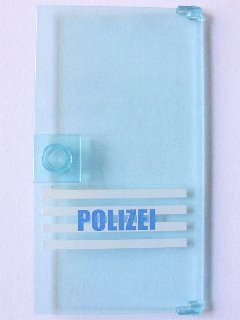 Lego Door 1 x 4 x 6 with Stud Handle with 'POLIZEI' Blue on White Stripes Pattern (Sticker) - Set 7744