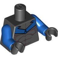 Lego Torso Bodysuit, Blue V Logo and Muscles Print (Nightwing), Blue Arms, Black Hands / Black