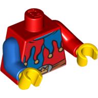 Lego Torso, Odd Arms, Jester Costume, Red and Blue Collar, Crown on Buckle Print, Left Red Arm, Right Blue Arm, Yellow Hands / Red
