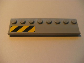 Lego Plate, Modified 2 x 8 with Door Rail with Black and Yellow Danger Stripes on Left Pattern (Sticker) - Set 7633