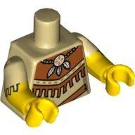 Torso, Dual Molded Arms, American Indian, Tribal Necklace, 3 Feathers, Fringe Print, Tan Sleeves Pattern, Yellow Arms and Hands / Tan